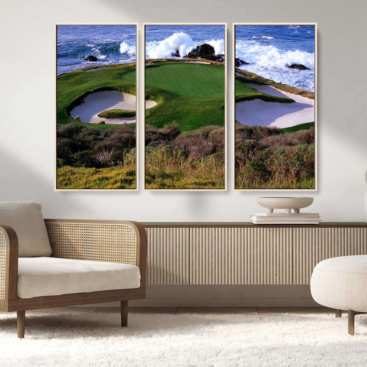 22776914-MGV-CV-36X24-Golf Course Wall Art – Oceanfront Green Canvas Print, Coastal Pebble Beach Photography Sports Decor for Living Room, Office, Man