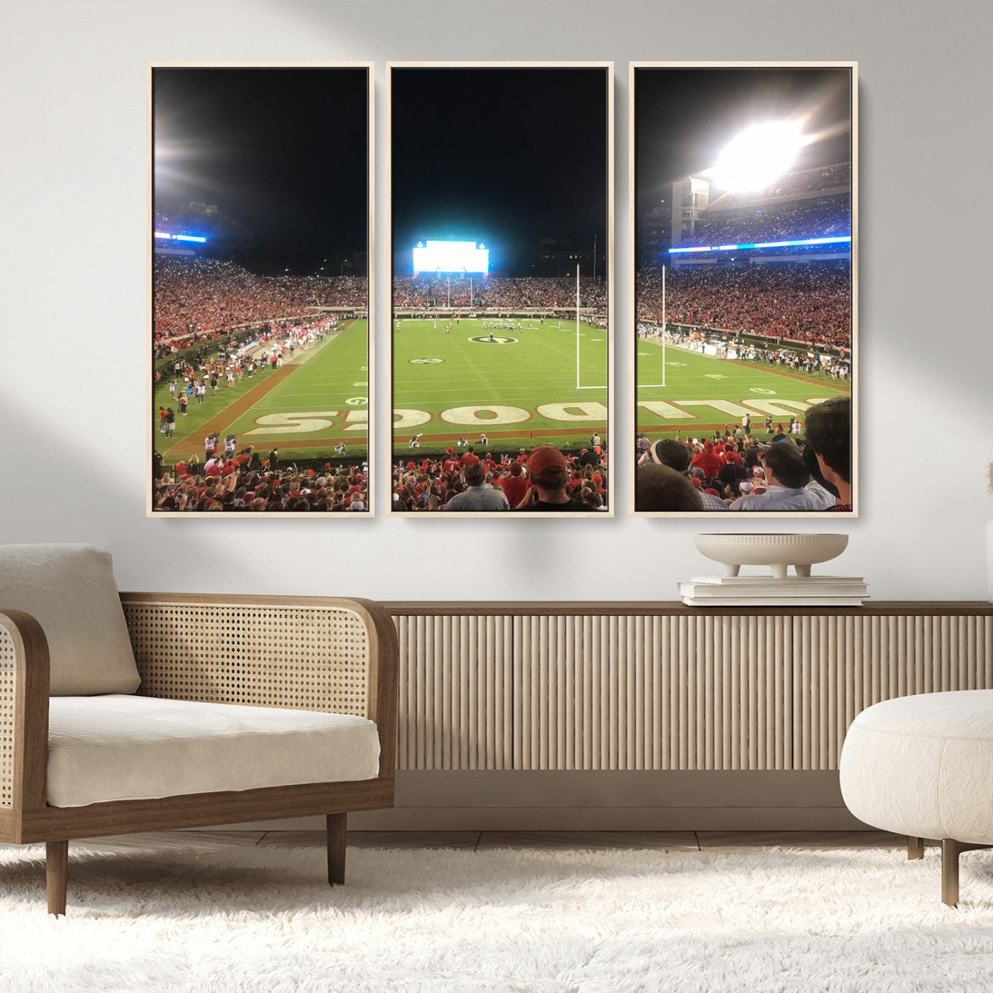 16230786-MGV-FC-48X32-3P_Natural-Georgia Bulldogs Stadium Wall Art – Night Game Football Field Canvas Print, Panoramic Sports Decor for Home, Office, Fan Cave