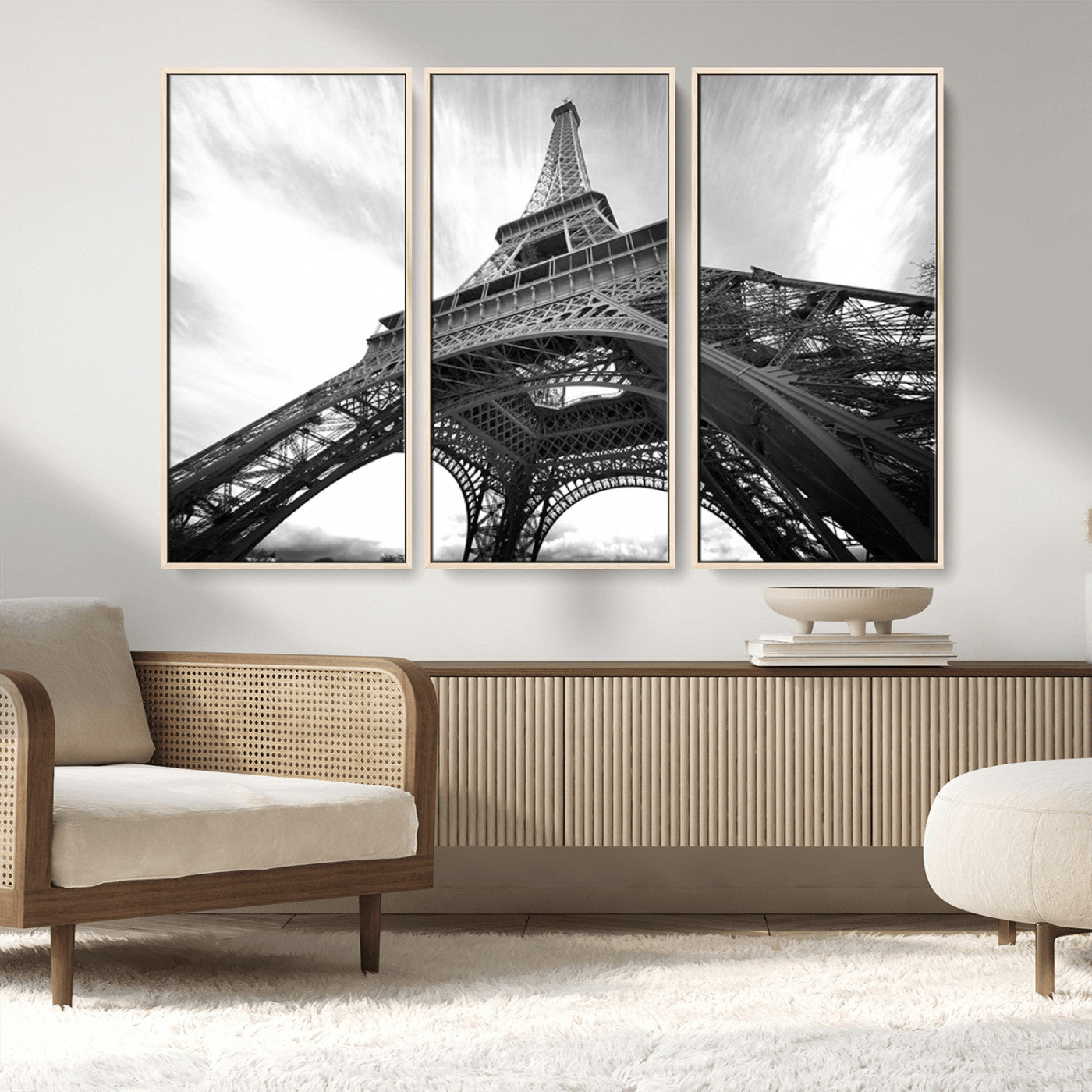 40006-MGV-CV-36X24-Eiffel Tower Wall Art – Black and White Architectural Photo Print, Paris Inspired Decor for Bedroom, Office, Studio or Modern