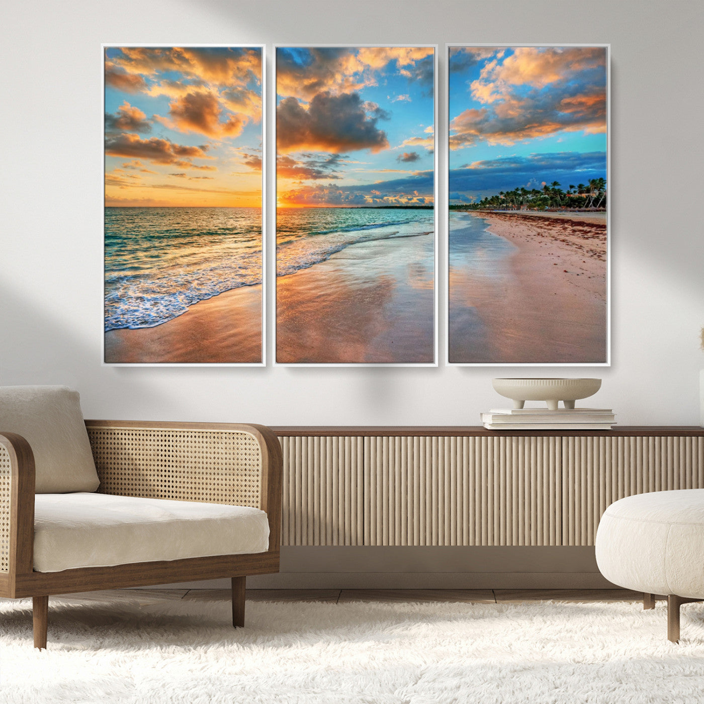 41572-MGV-CV-36X24-Sunset Beach Wall Art – Ocean Waves and Palm Trees Canvas Print, Tropical Coastal Sunset Seascape Decor for Living Room, Bedroom