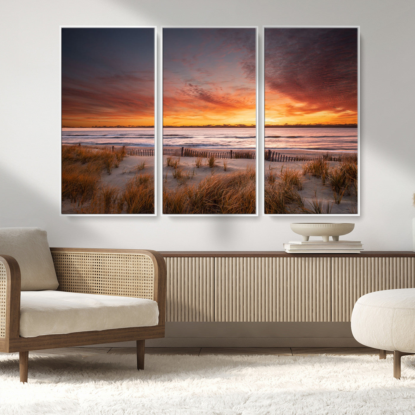 90176-MGV-CV-36X24-Beach Sunset Wall Art – Coastal Sand Dune Canvas Print with Ocean Waves and Dramatic Sky, Seaside Landscape Decor for Living Room