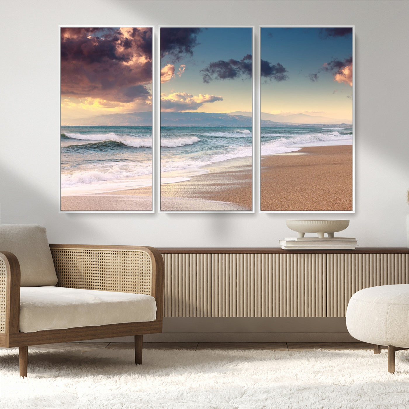 42253-MGV-CV-36X24-Serene Beach Waves Wall Art – Tranquil Ocean Horizon Canvas Print, Coastal Seascape Decor for Living Room or Office Wall