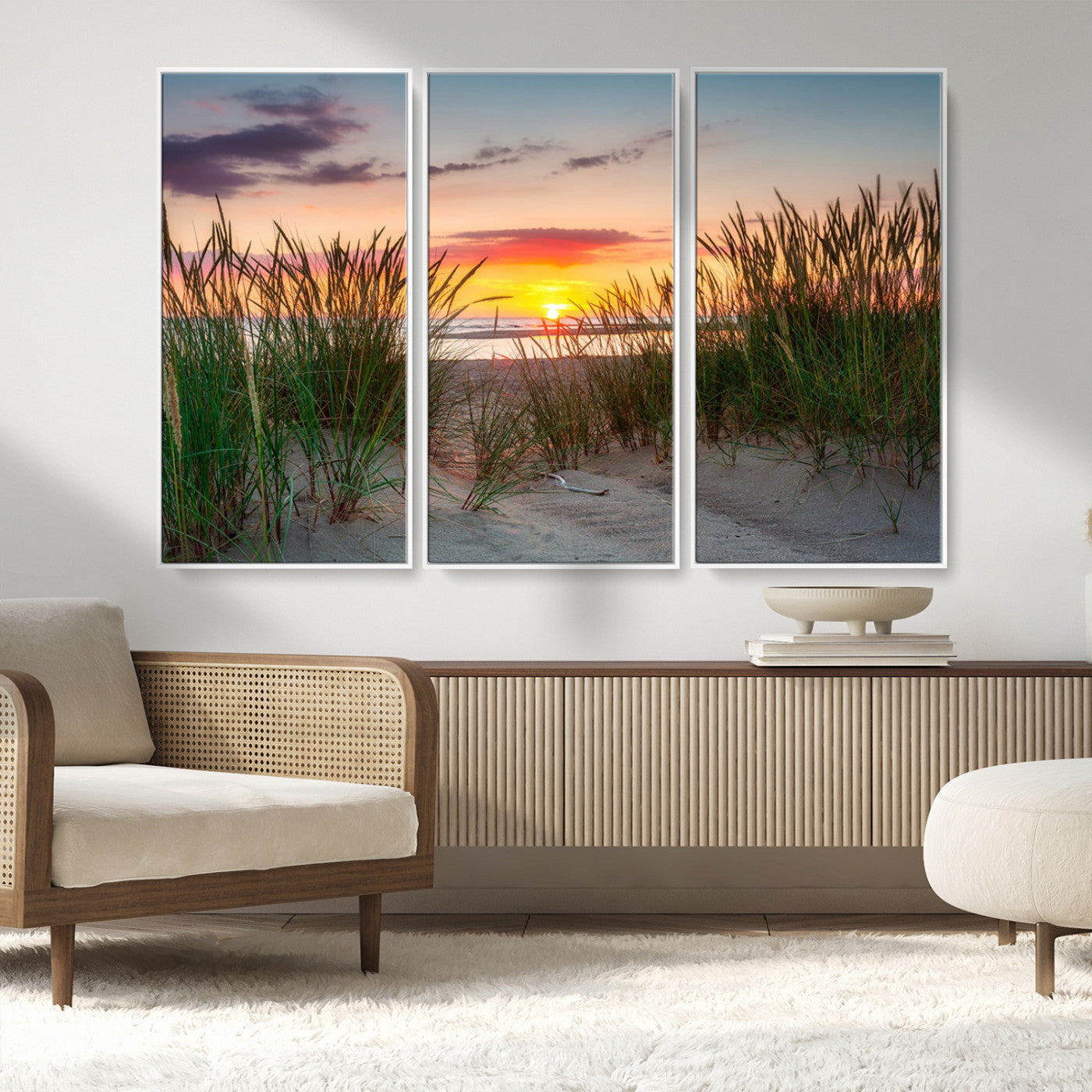 25576-MGV-CV-36X24-Beach Grass Sunset Wall Art – Coastal Sand Dune Landscape Canvas Print, Ocean View Nature Decor for Living Room or Office Wall