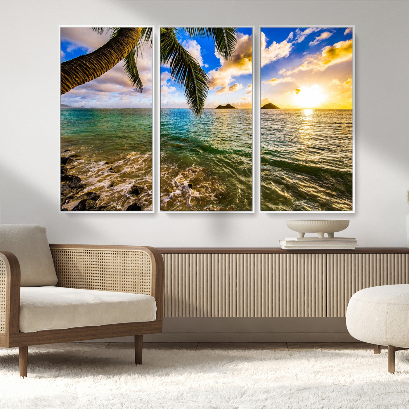 68606-MGV-CV-36X24-Tropical Palm Tree Ocean Wall Art – Sunset Beach Seascape Print, Coastal Paradise Decor for Living Room or Office