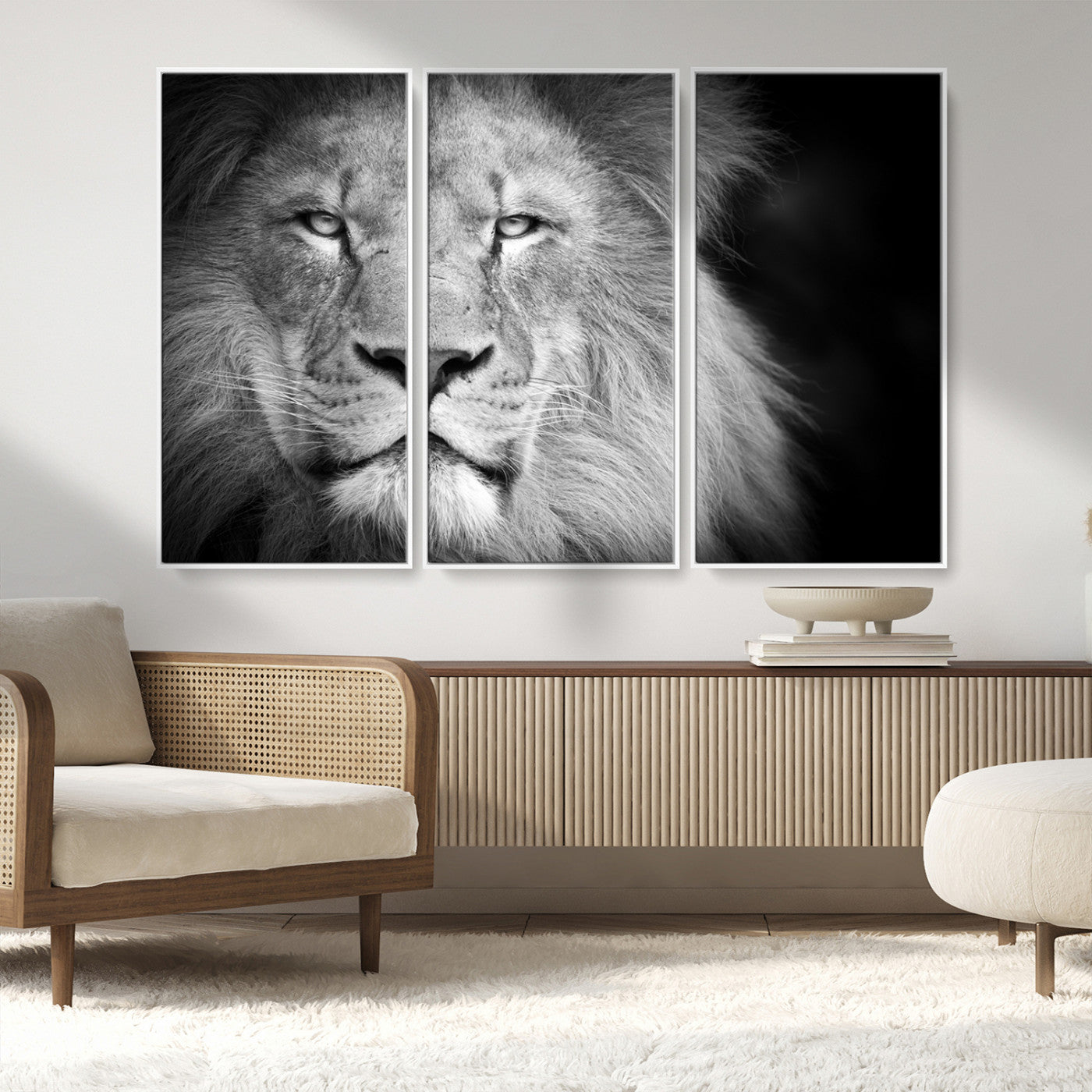 94453-MGV-CV-36X24-Lion Portrait Wall Art – Black and White King of the Jungle Canvas Print, Safari Wildlife Decor for Office, Bedroom, or Living
