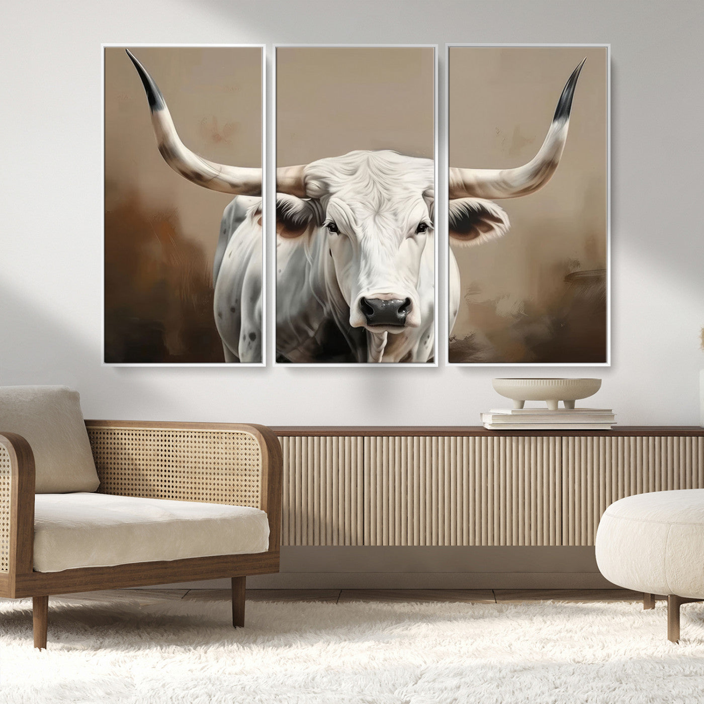 61423-MGV-CV-36X24-Longhorn Bull Wall Art – Rustic Western Texas Steer Canvas Print, Cowboy Farmhouse Decor for Living Room, Bedroom, Office or Ranch