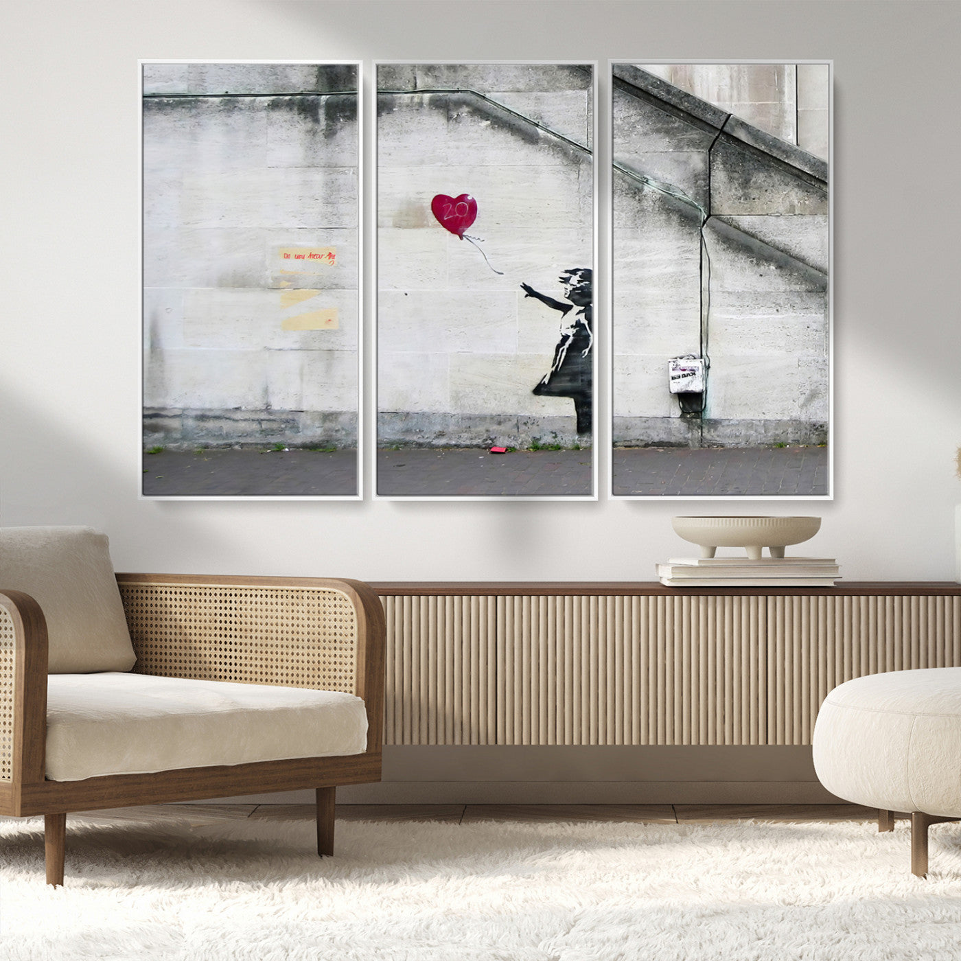 50559-MGV-CV-36X24-Banksy Girl with Balloon Wall Art – Famous Street Graffiti Canvas Print, Modern Urban Artwork for Living Room, Bedroom or Office