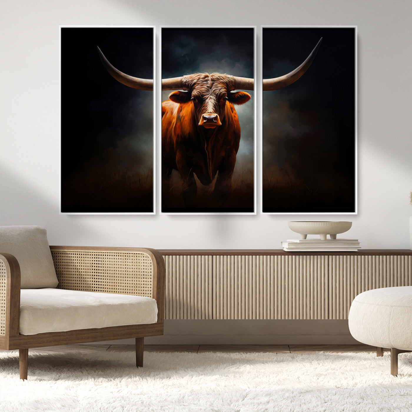48896-MGV-CV-36X24-Texas Longhorn Wall Art – Rustic Western Bull Canvas Print and Farmhouse Cattle Painting for Living Room, Ranch, or Office Decor .