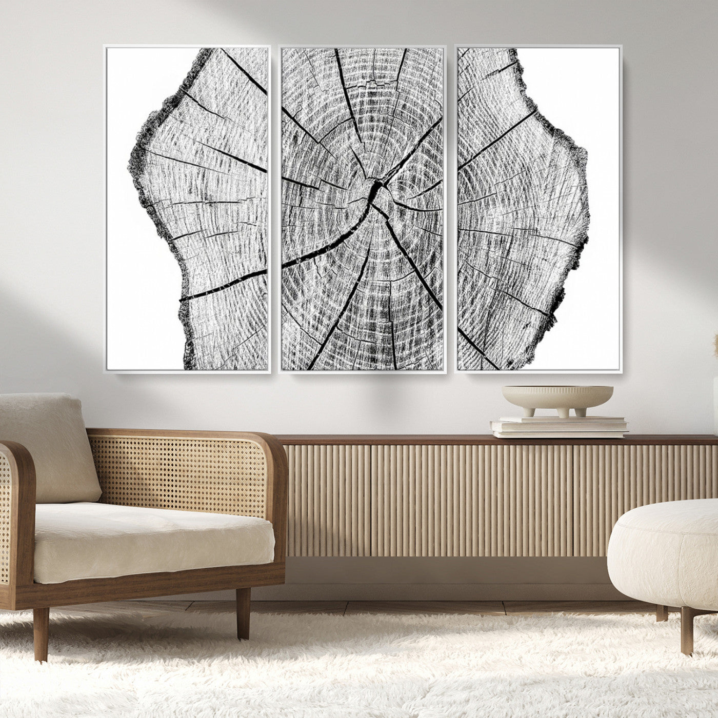 98709-MGV-CV-36X24-Tree Ring Wall Art – Black and White Canvas Print Rustic Wood Cross Section, Minimal Nature Inspired Decor for Living Room,