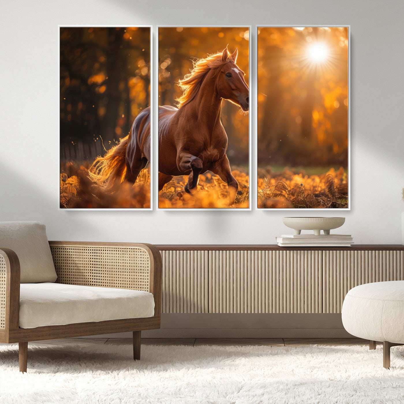 92144-MGV-CV-36X24-Sunset Horse Wall Art Canvas Print, Framed Horse Barn Art Picture Print, Majestic Horse Perfect Rustic Farmhouse Decor Artwork