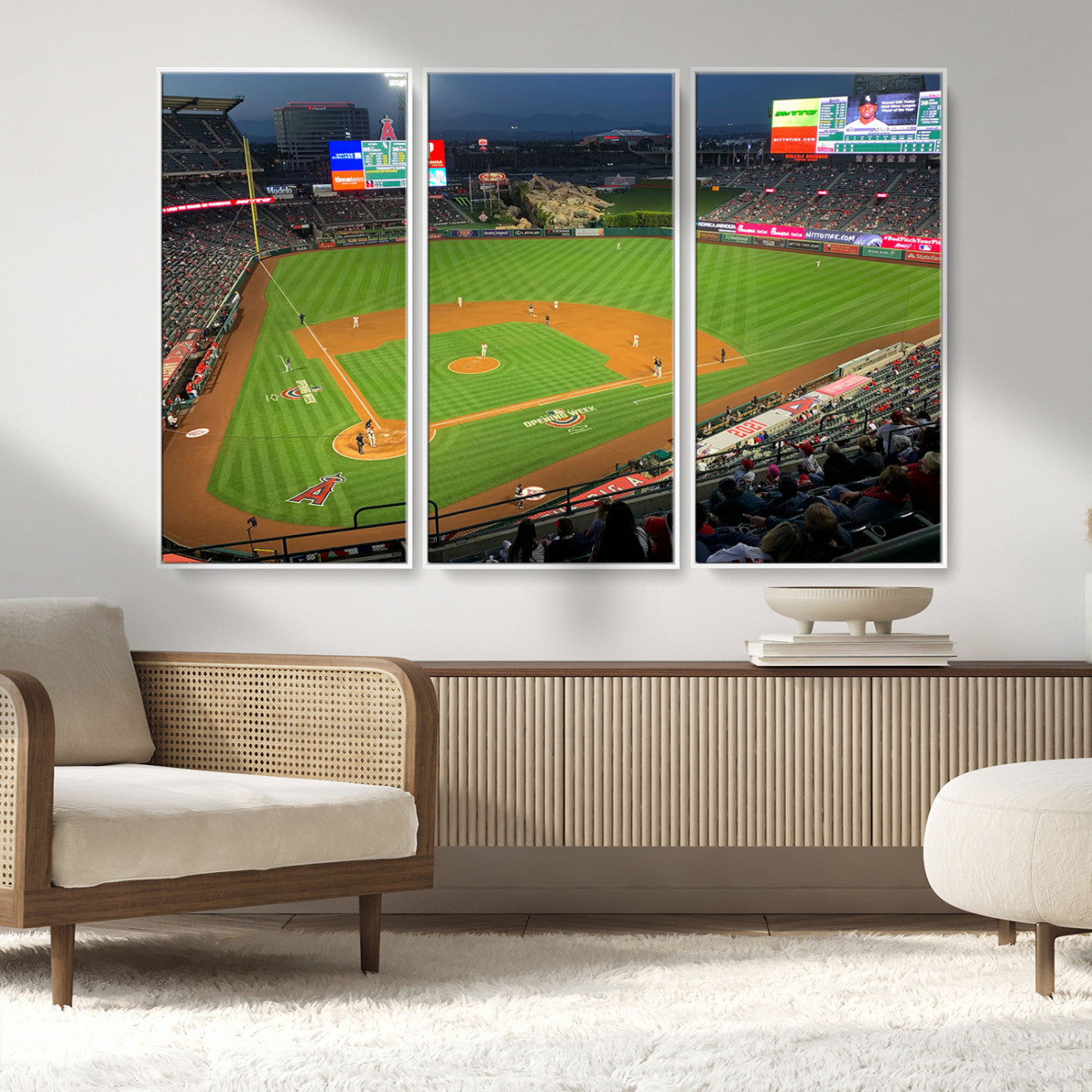 93707-MGV-CV-36X24-Los Angeles Stadium Wall Art Canvas Print, Framed Angel Stadium Field Art Picture Print, Anaheim Stadium Perfect Sports Room Decor