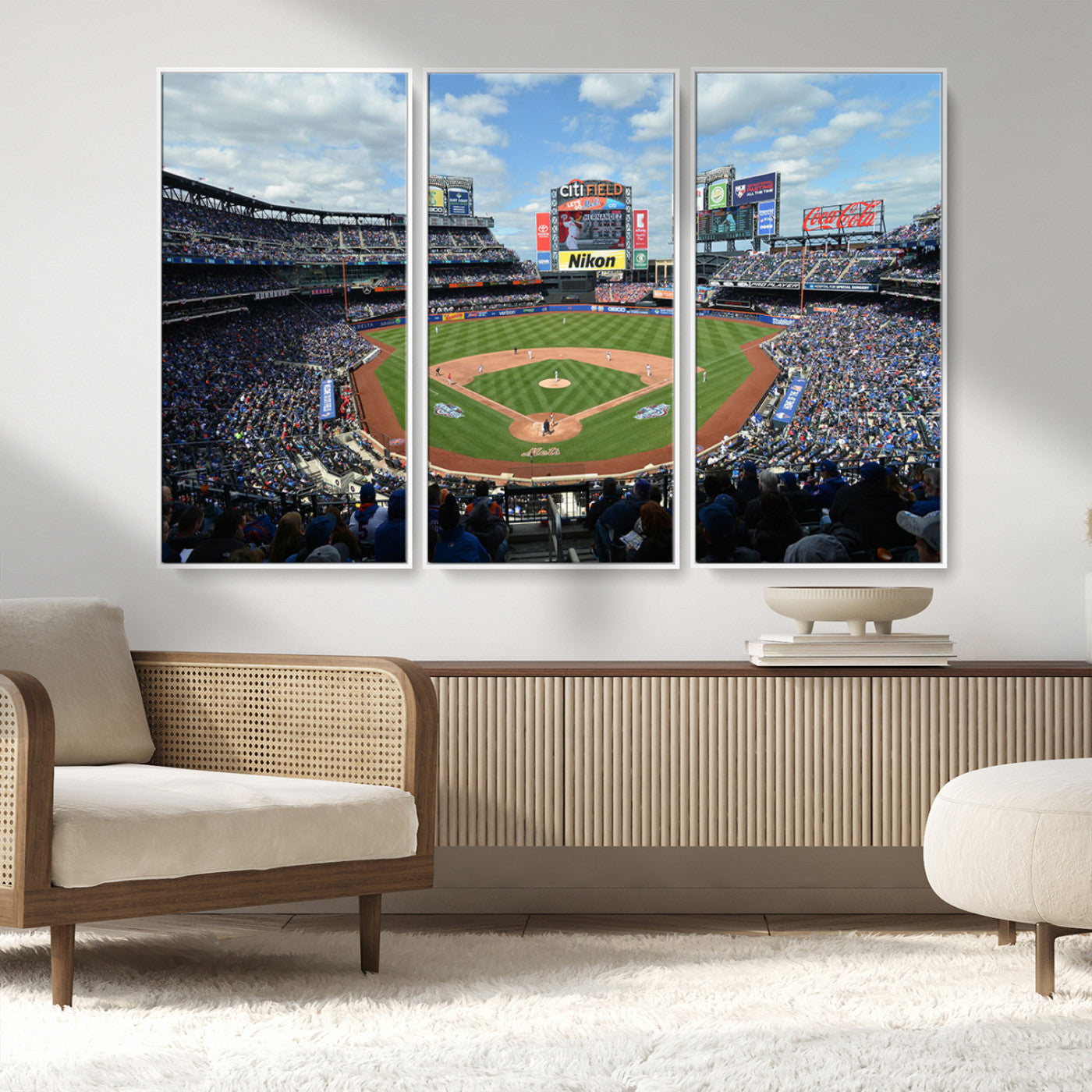 22910-MGV-CV-36X24-City Field Stadium Wall Art Canvas Print, Framed New York Stadium Art Picture Print, City Field Perfect Sport Room Decor Artwork