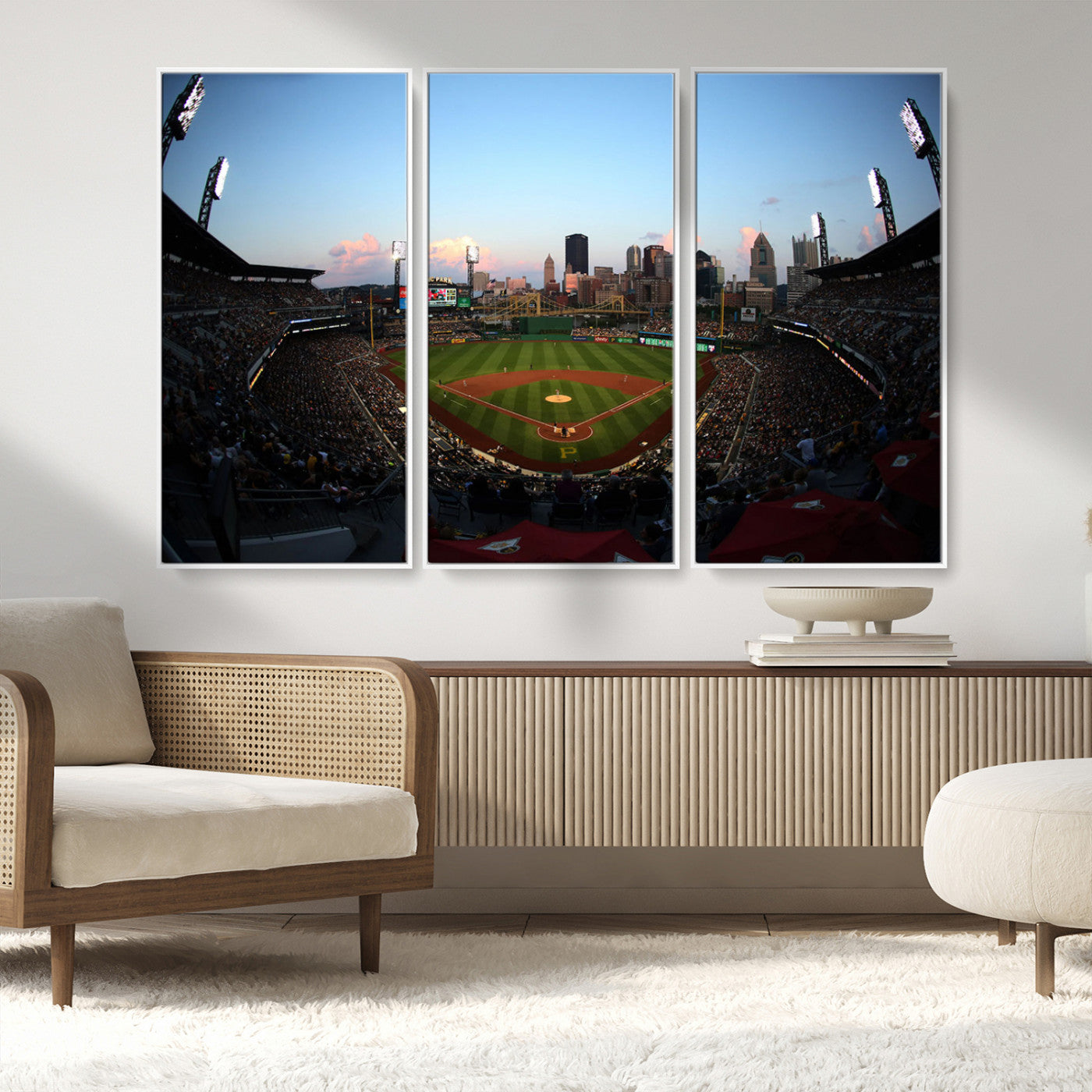 67670-MGV-CV-36X24-PNC Park Stadium Wall Art Canvas Print, Framed Pittsburgh Pirates Stadium Art Picture Print, PNC Park Field Perfect Sport Room