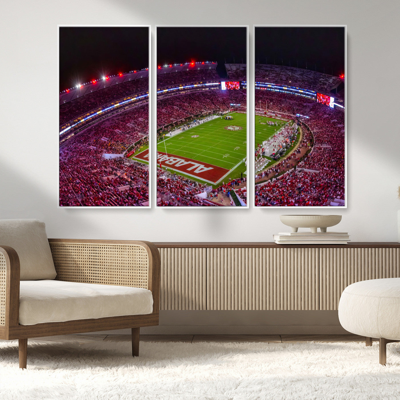 11343-MGV-FC-48X32-3P_White-Bryant-Denny Stadium Wall Art – Panoramic Alabama Crimson Tide Football Field Canvas Print, Game Day Decor for Office, Man Cave or