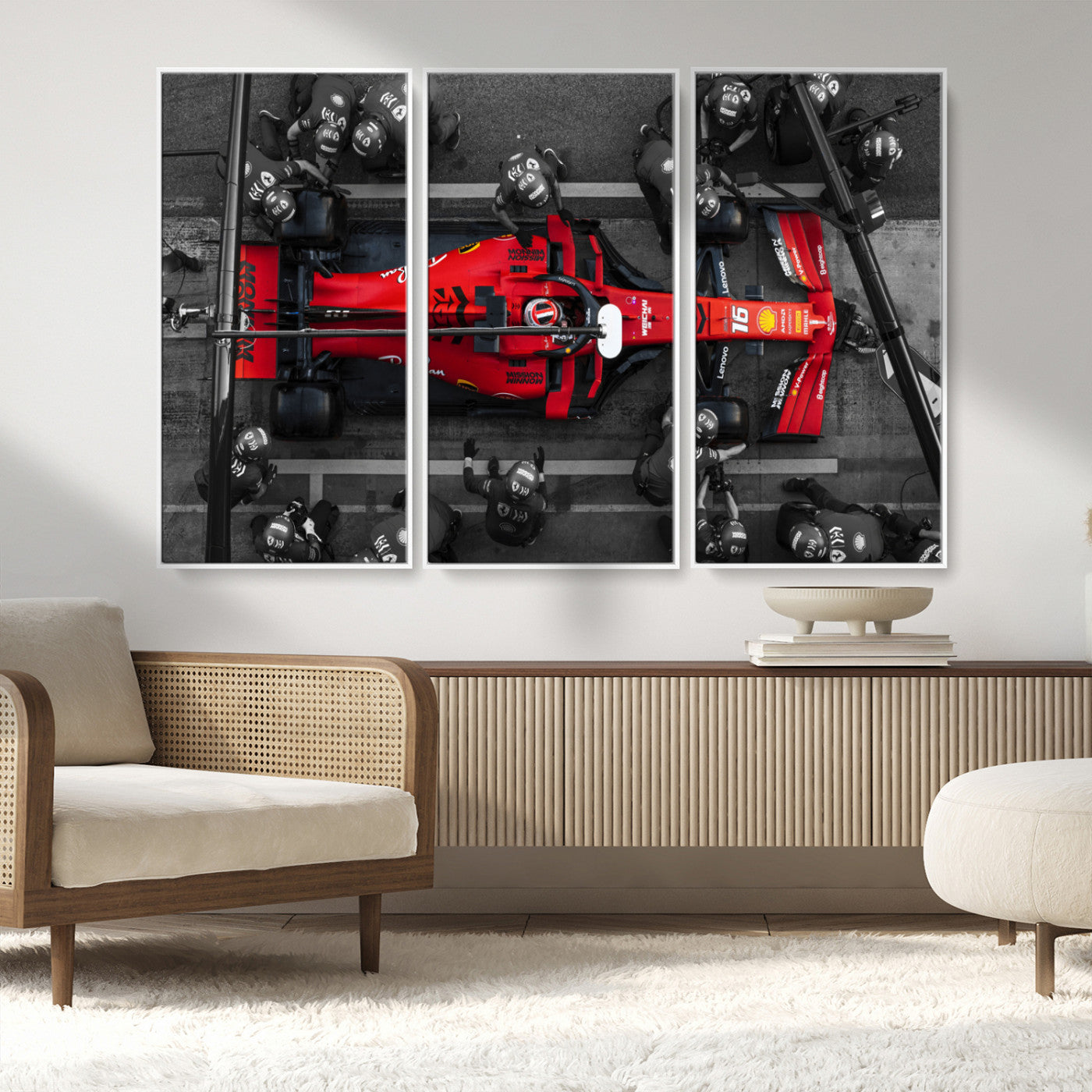 99356-MGV-CV-36X24-Ferrari Pit Stop Wall Art – Formula 1 Racing Car Canvas Print, Red Speed Machine Motorsport Decor for Office, Garage, Man Cave or