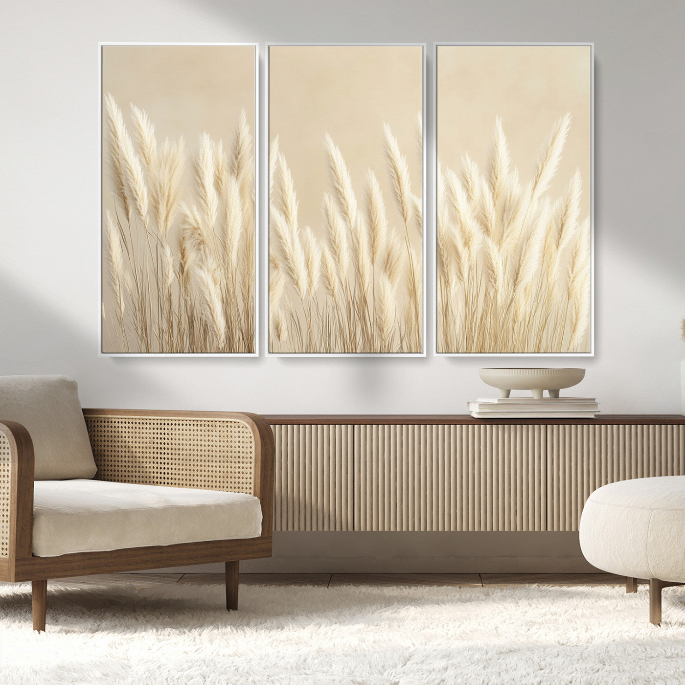 81444-MGV-CV-36X24-Pampas Grass Wall Art Canvas Print, Framed Beige Pampas Grass Art Picture Print, Minimalist Beige Perfect Minimalist Nature Decor