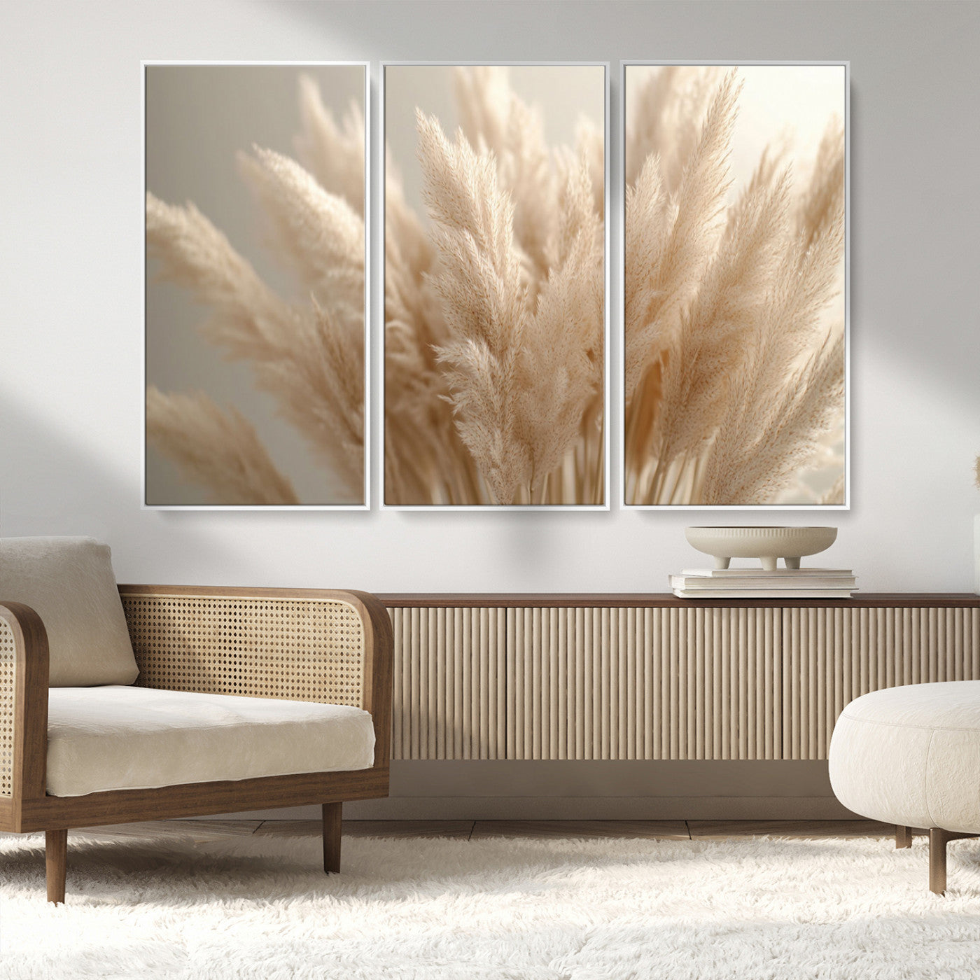 50300-MGV-CV-36X24-Pampas Grass Wall Art Canvas Print, Framed Minimalist Pampas Grass Art Picture Print, Beige Pampas Grass Perfect Minimalist Boho