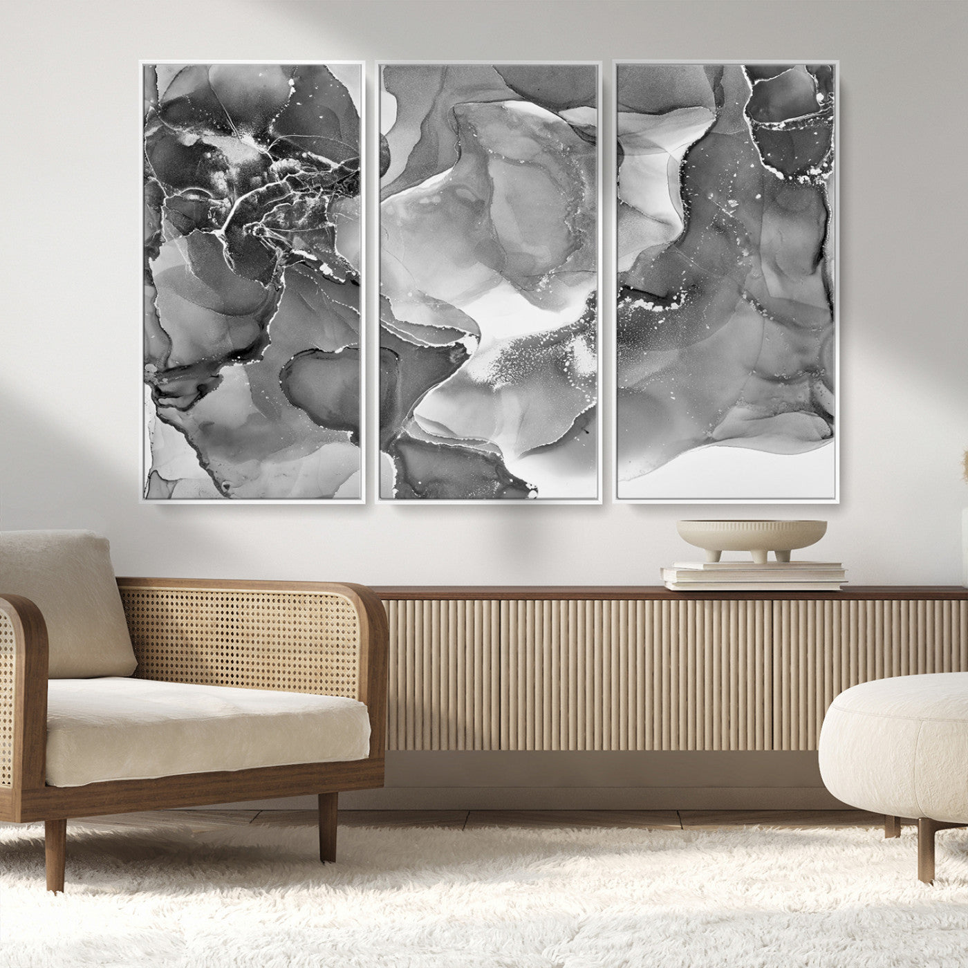 15911-MGV-CV-36X24-Black and White Abstract Wall Art – Modern Ink Swirl Canvas Print, Minimalist Contemporary Painting for Living Room, Bedroom,