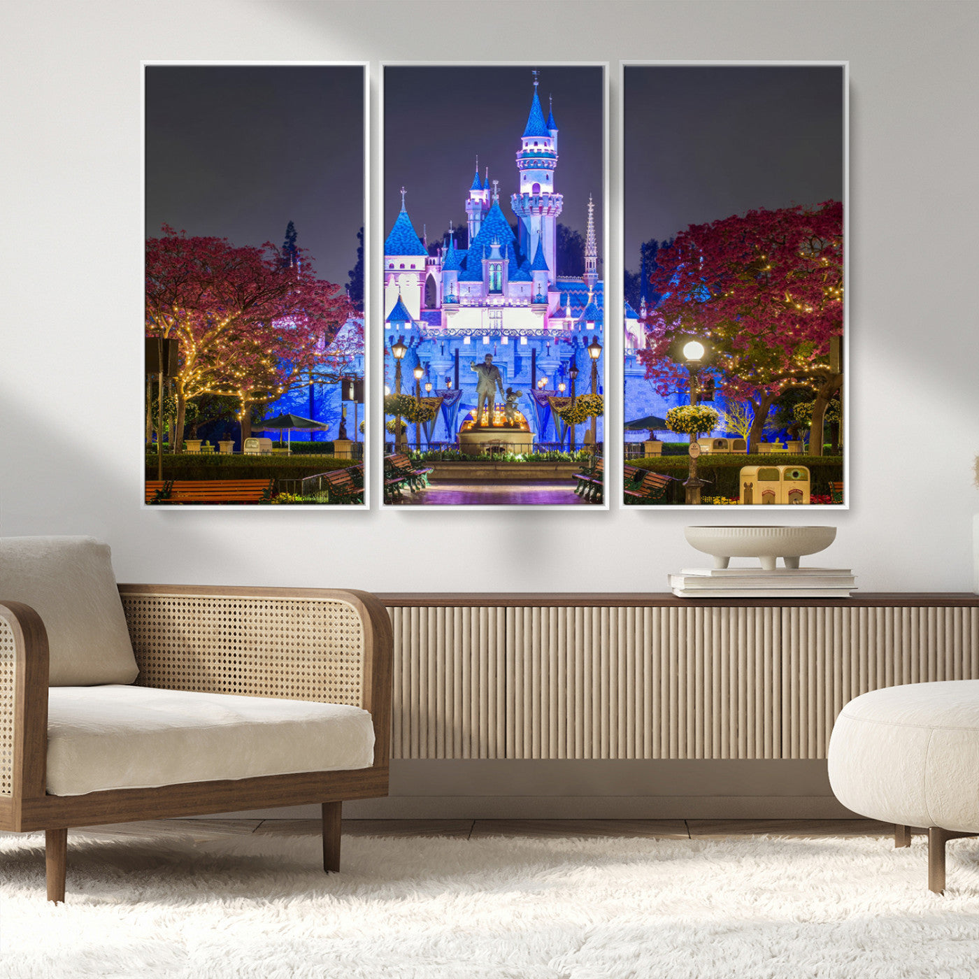 66710-MGV-CV-36X24-Enchanted Castle Wall Art – Magical Night Scene Canvas Print with Glowing Lights, Fantasy Architecture Artwork for Living Room,