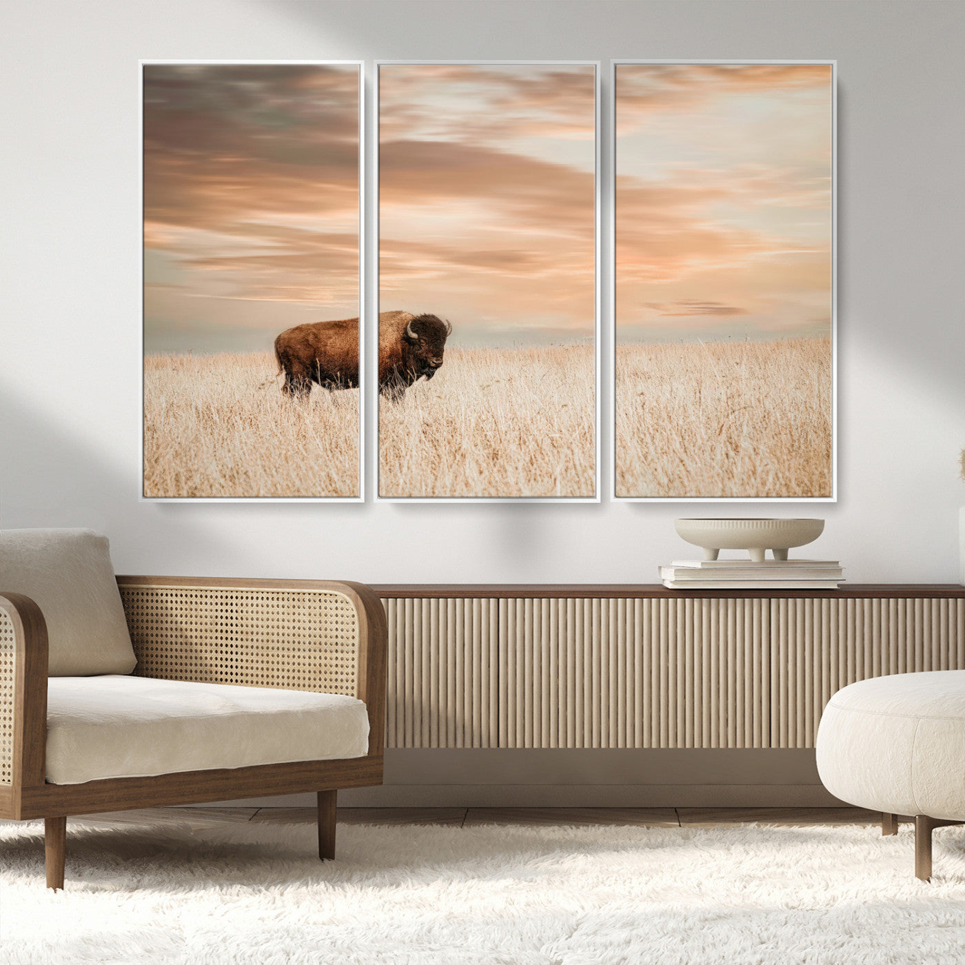 87282289-MGV-CV-36X24-Bison Wall Art Canvas Print, Framed Buffalo Art Picture Print, Western Prairie Perfect Rustic Decor Artwork
