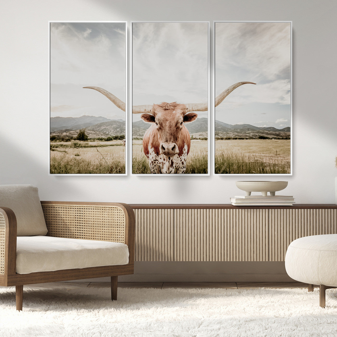 80054319-MGV-CV-36X24-Longhorn Wall Art – Rustic Western Canvas Print, Majestic Bull Artwork for Farmhouse, Ranch or Living Room