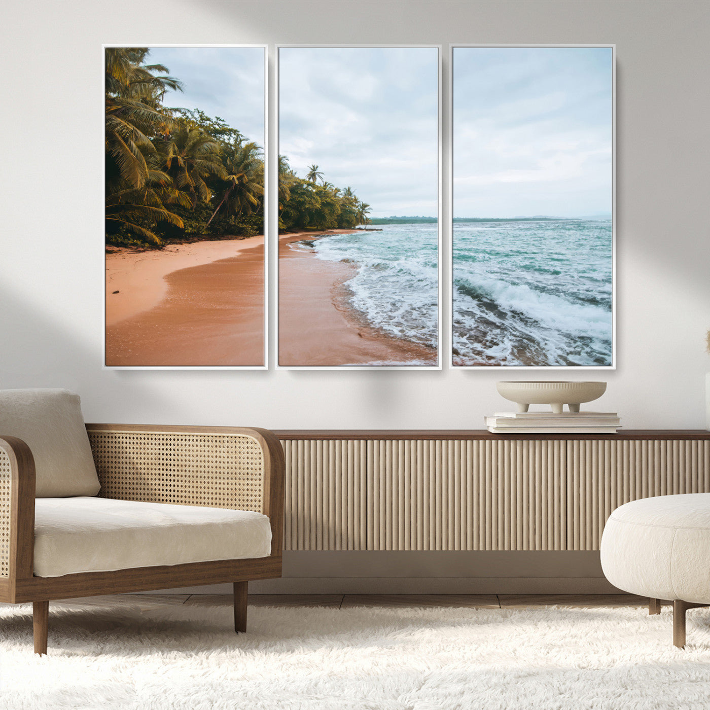 88125882-MGV-CV-36X24-Tropical Shoreline Wall Art Canvas Print, Framed Palm Trees Art Picture Print, Tropical Ocean Perfect Tropical Coastal Decor