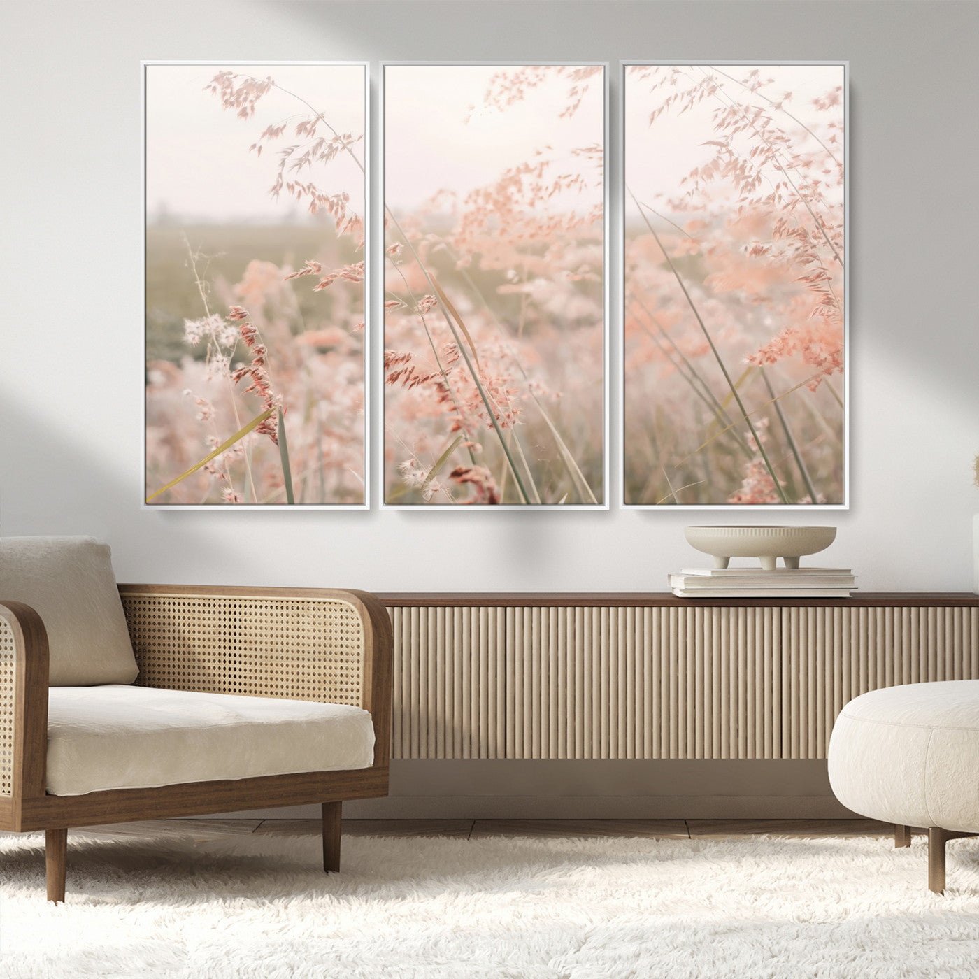 79164340-MGV-CV-36X24-Pastel Grasses Wall Art Canvas Print, Framed Soft Meadow Art Picture Print, Field in Breeze Perfect Pastel Minimal Decor Artwork