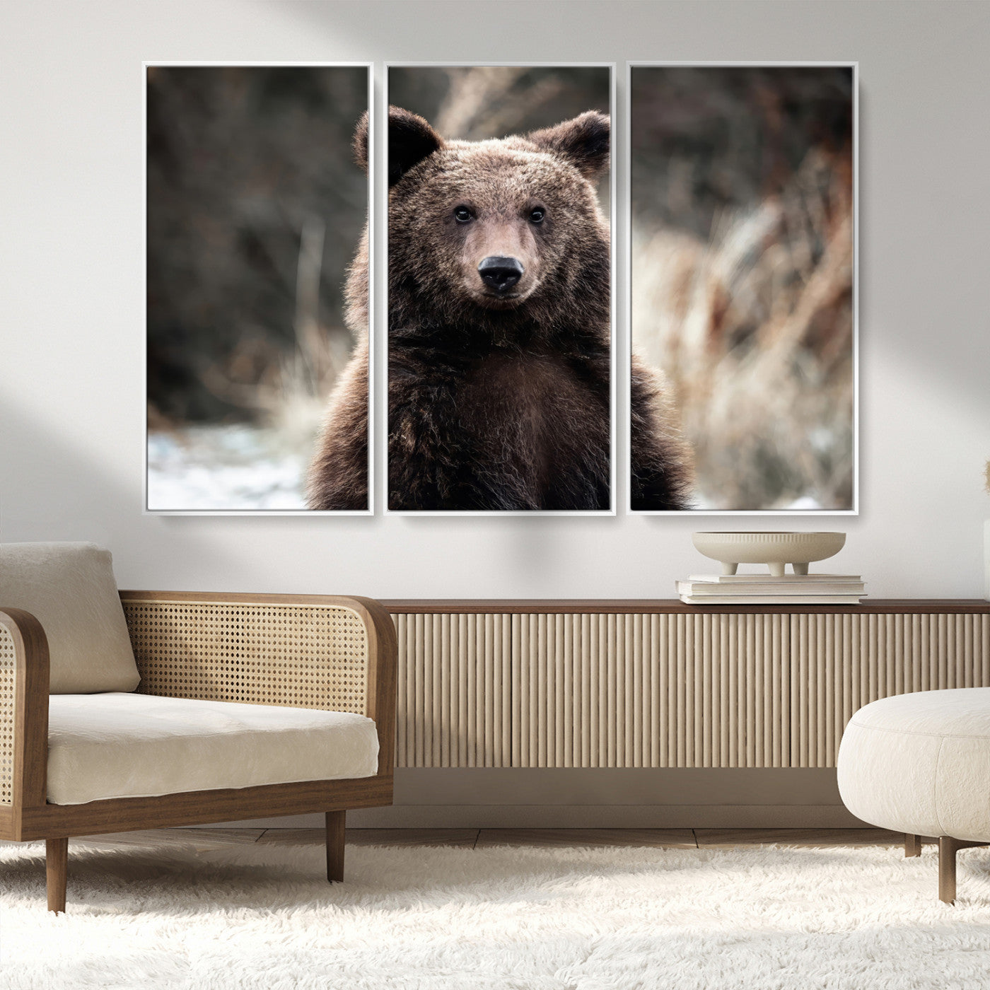 47112103-MGV-CV-36X24-Brown Bear Wall Art Canvas Print, Framed Forest Wildlife Art Picture Print, Woodland Bear Perfect Rustic Cabin Decor Artwork