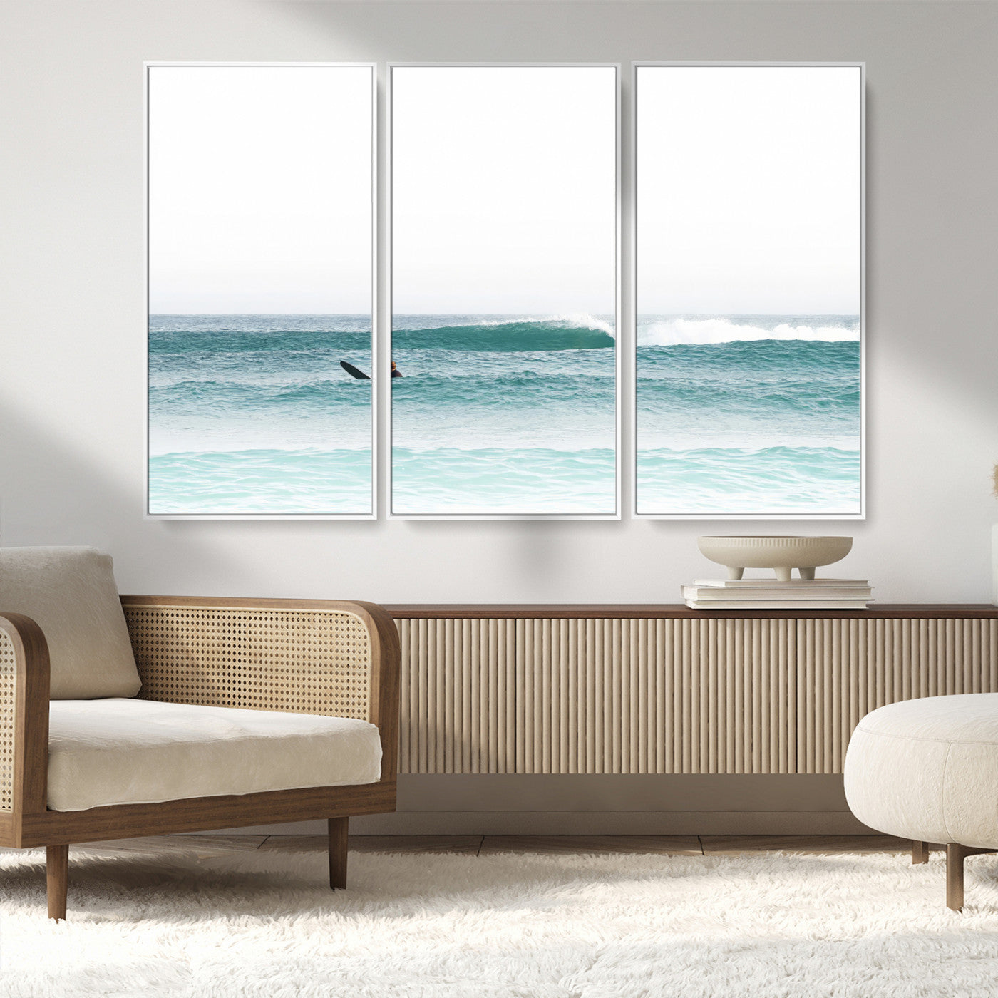 56345117-MGV-CV-36X24-Minimalist Surfing Wall Art Canvas Print, Framed Ocean Waves Art Picture Print, Soft Ocean Perfect Minimalist Coastal Decor