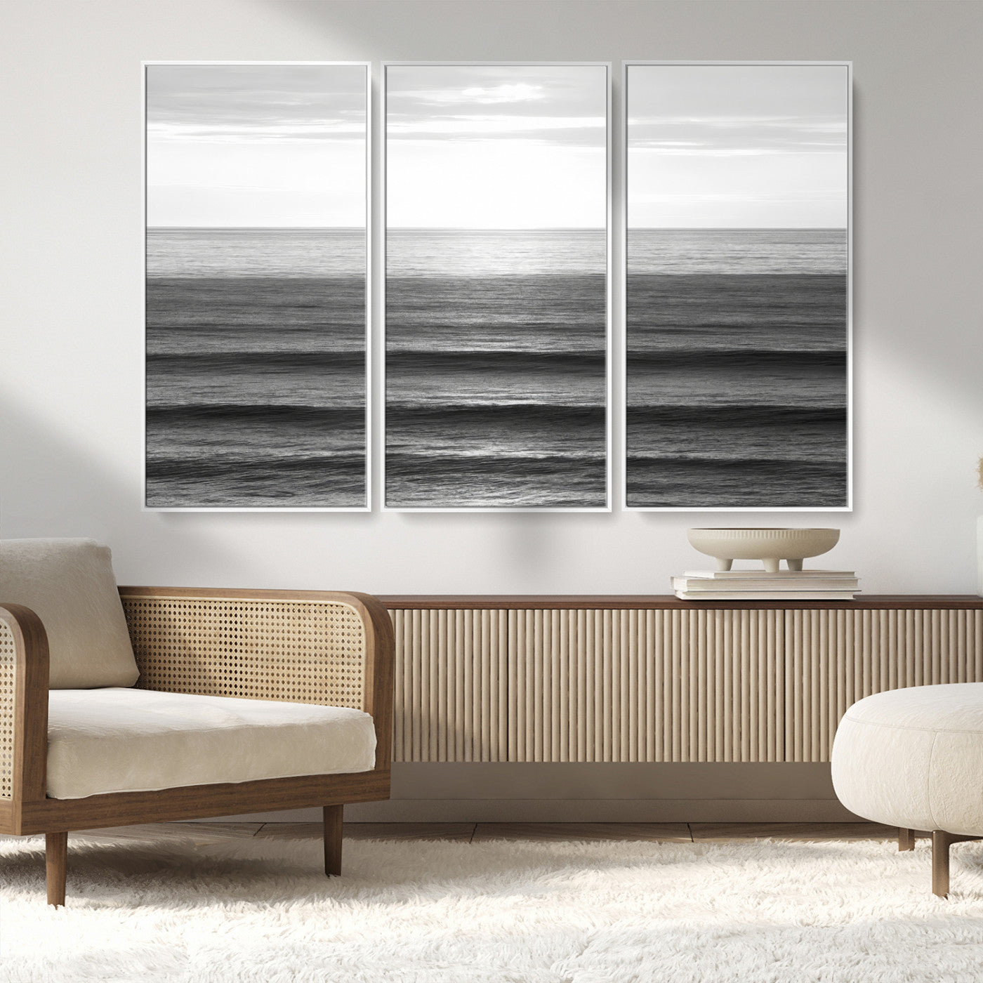 47305203-MGV-CV-36X24-Monochrome Ocean Wall Art Canvas Print, Framed Moody Ocean Art Picture Print, Calm Ocean Perfect Minimalist Coastal Decor Artwork