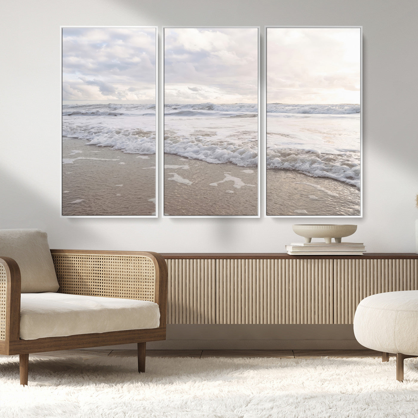 70596264-MGV-CV-36X24-Ocean Waves Wall Art Canvas Print, Framed Coastal Shoreline Art Picture Print, Sea Foam Perfect Coastal Minimalist Decor Artwork