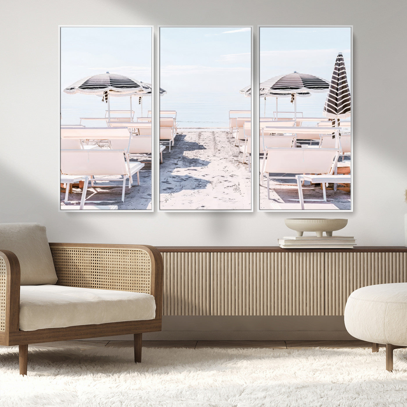 67623952-MGV-CV-36X24-Minimalist Beach Wall Art Canvas Print, Framed Pastel Sand Art Picture Print, Beach Aesthetic Perfect Coastal Minimalist Decor