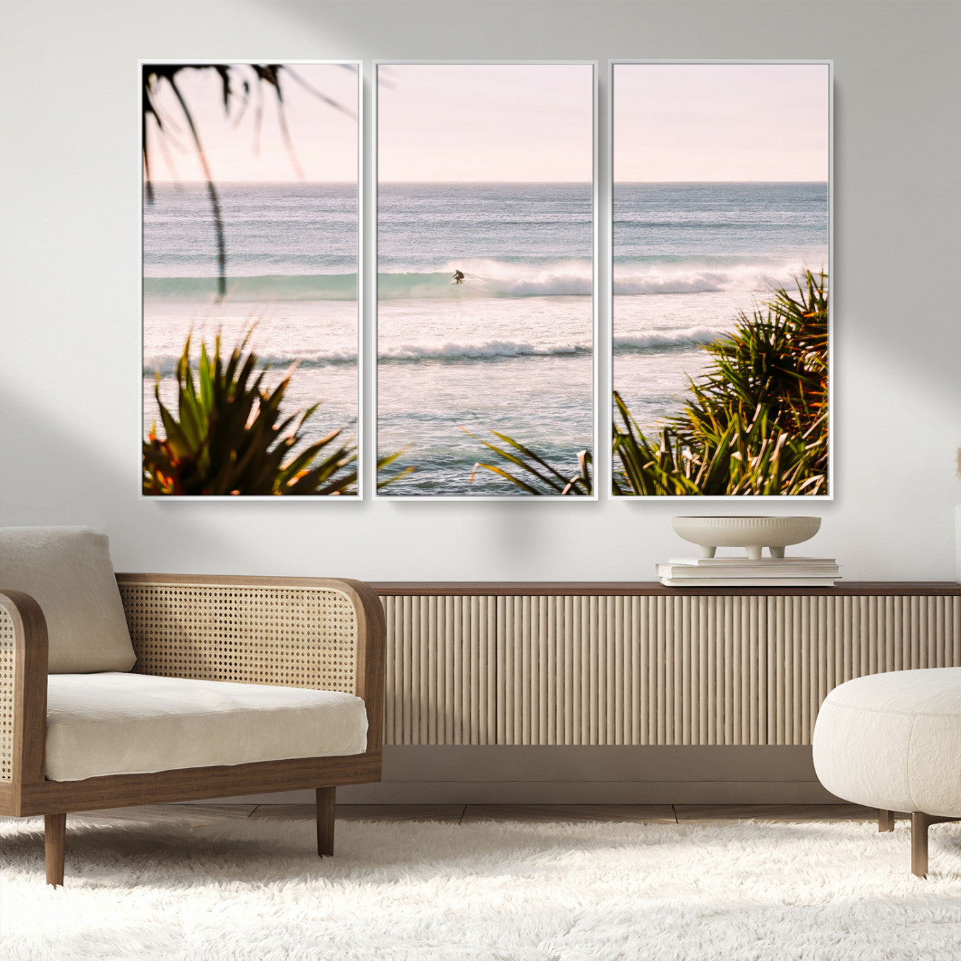 23287092-MGV-CV-36X24-Ocean Surfer Wall Art Canvas Print, Framed Coastal Surf Art Picture Print, Tropical Beach Perfect Tropical Coastal Decor Artwork