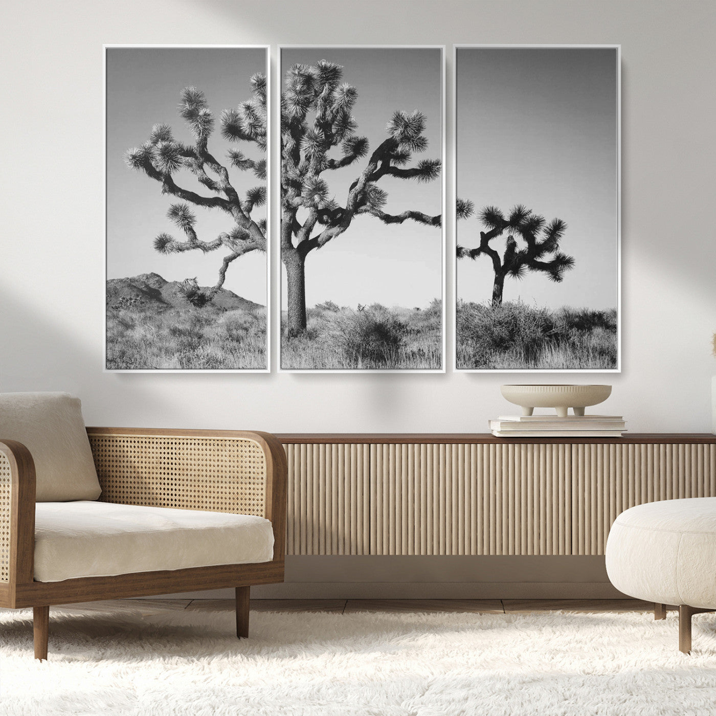 50975475-MGV-FC-48X32-3P_White-Joshua Tree Art Wall Art Canvas Print, Framed Desert Tree Print Art Picture Print, Black White Nature Perfect Southwestern Boho