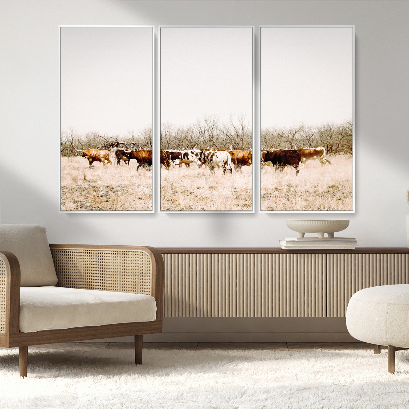 12454132-MGV-CV-36X24-Cow Herd Photography Wall Art Canvas Print, Framed Rustic Farmhouse Decor Art Picture Print, Western Ranch Style Perfect Rustic