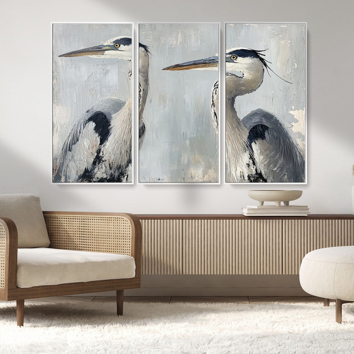 19427826-MGV-FC-48X32-3P_White-Bird Canvas Decor Wall Art Canvas Print, Framed Coastal Bird Pair Art Picture Print, Minimalist Wildlife Wall Perfect Coastal