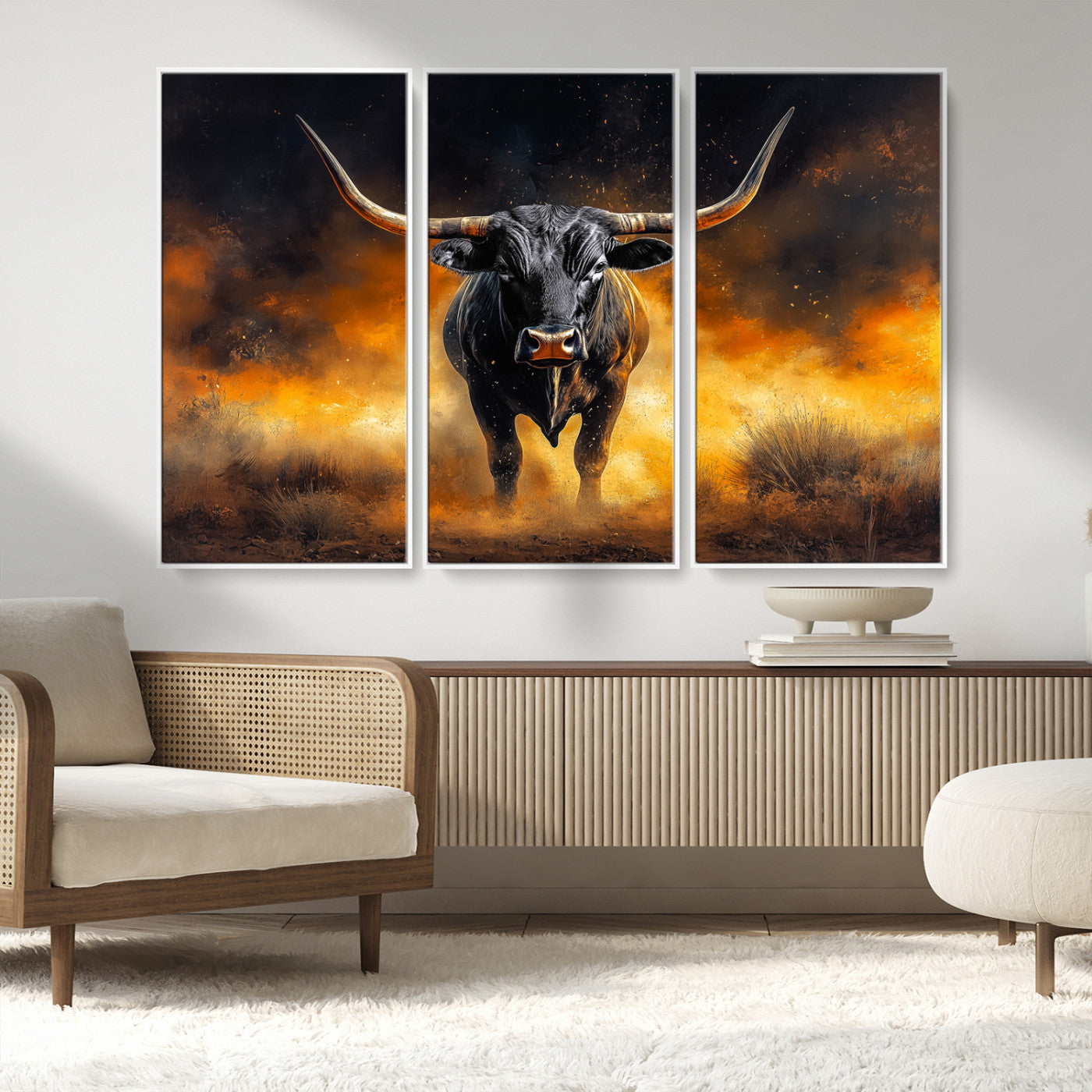 58293979-MGV-CV-36X24-Longhorn Canvas Wall Art Canvas Print, Framed Bold Bull Wall Art Art Picture Print, Western Animal Decor Perfect Western Dramatic