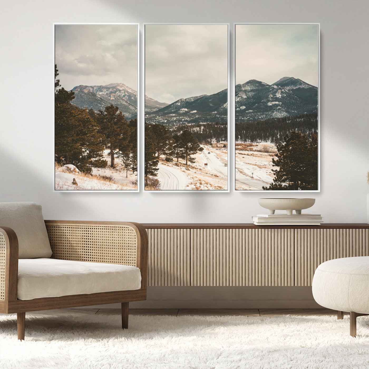 77311749-MGV-FC-48X32-3P_White-Mountain Landscape Wall Art Canvas Print, Framed Snowy Peaks Art Picture Print, Alpine Aesthetic Perfect Rustic Winter Decor
