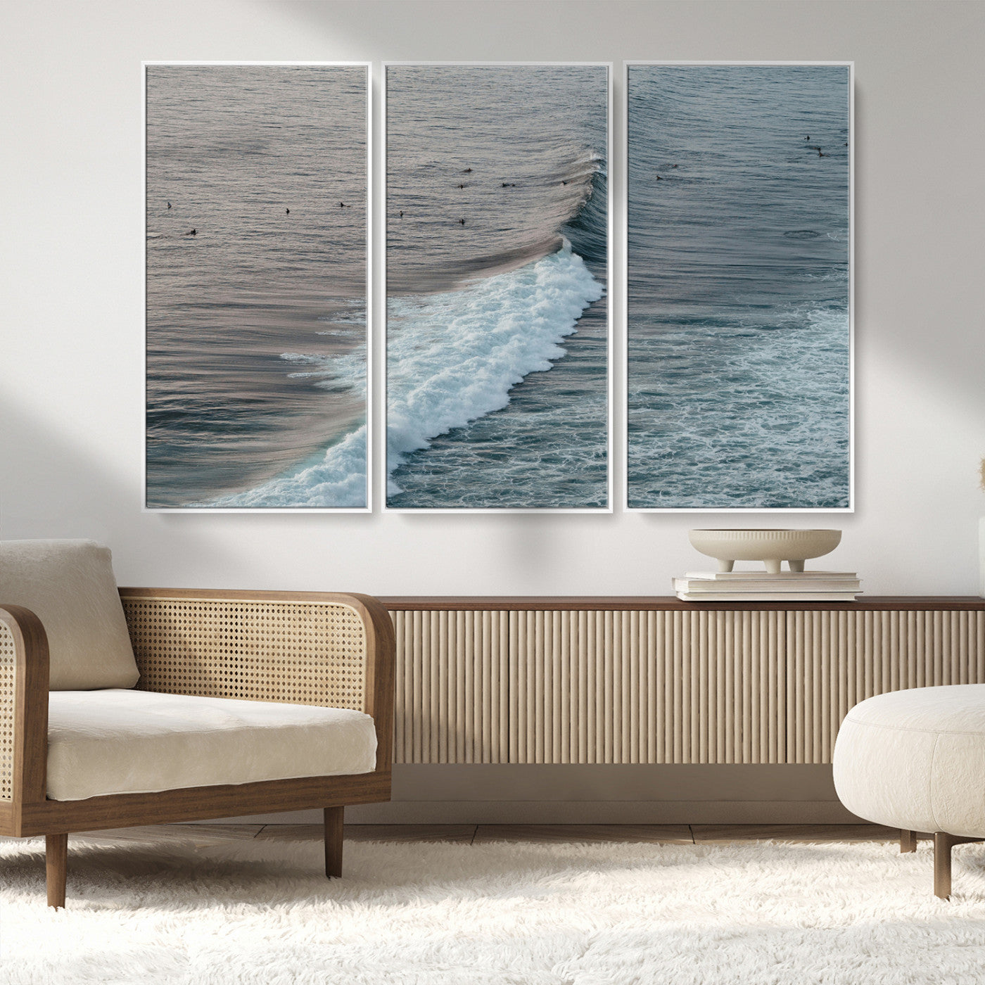 23077324-MGV-CV-36X24-Ocean Waves Wall Art Canvas Print, Framed Coastal Serenity Art Picture Print, Surf Aesthetic Perfect Modern Coastal Decor Artwork