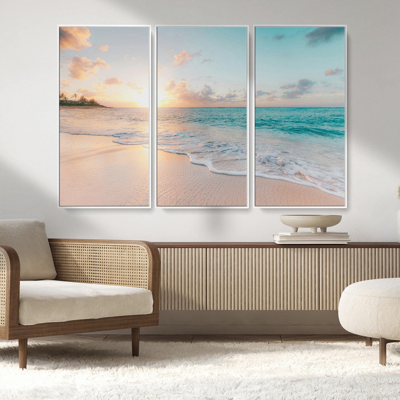 94538225-MGV-CV-36X24-Beach Sunset Wall Art Canvas Print, Framed Ocean Waves Art Picture Print, Summer Escape Perfect Coastal Serenity Decor Artwork