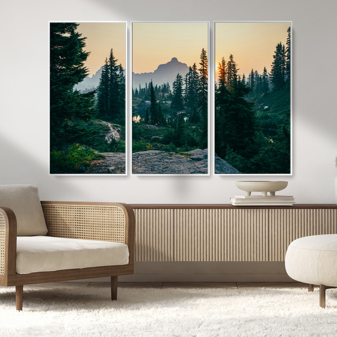 66397982-MGV-CV-36X24-Mountain Landscape Wall Art Canvas Print, Framed Forest Serenity Art Picture Print, Mountain Landscape Perfect Rustic Wilderness