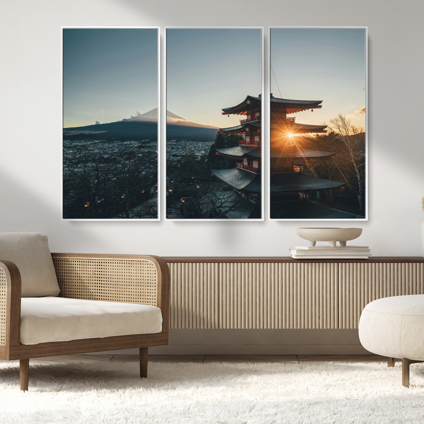 87729656-MGV-FC-48X32-3P_White-Mount Fuji Wall Art Canvas Print, Framed Japan Travel Art Picture Print, Chureito Pagoda Perfect Zen Minimalism Decor Artwork