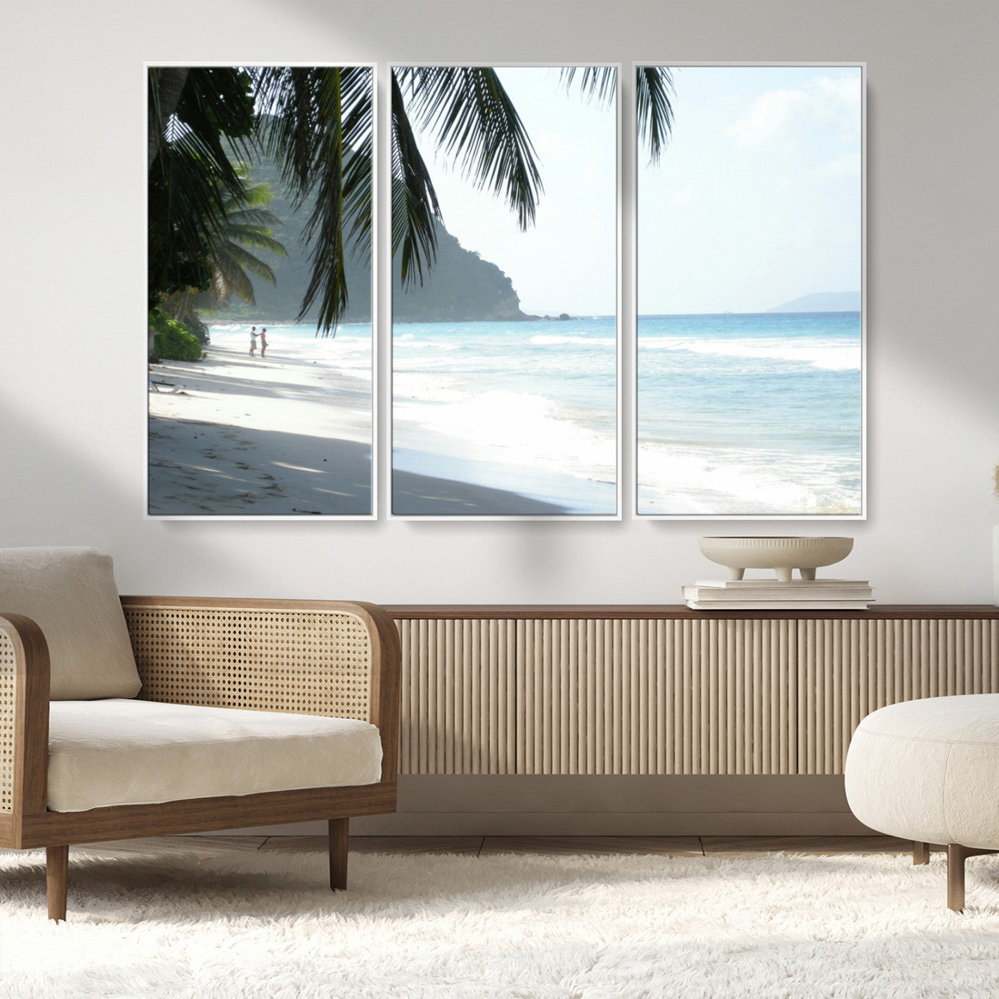 18311030-MGV-CV-36X24-Tropical Beach Wall Art Canvas Print, Framed Serene Ocean Art Picture Print, Palm Tree Shadows Perfect Tropical Coastal Decor