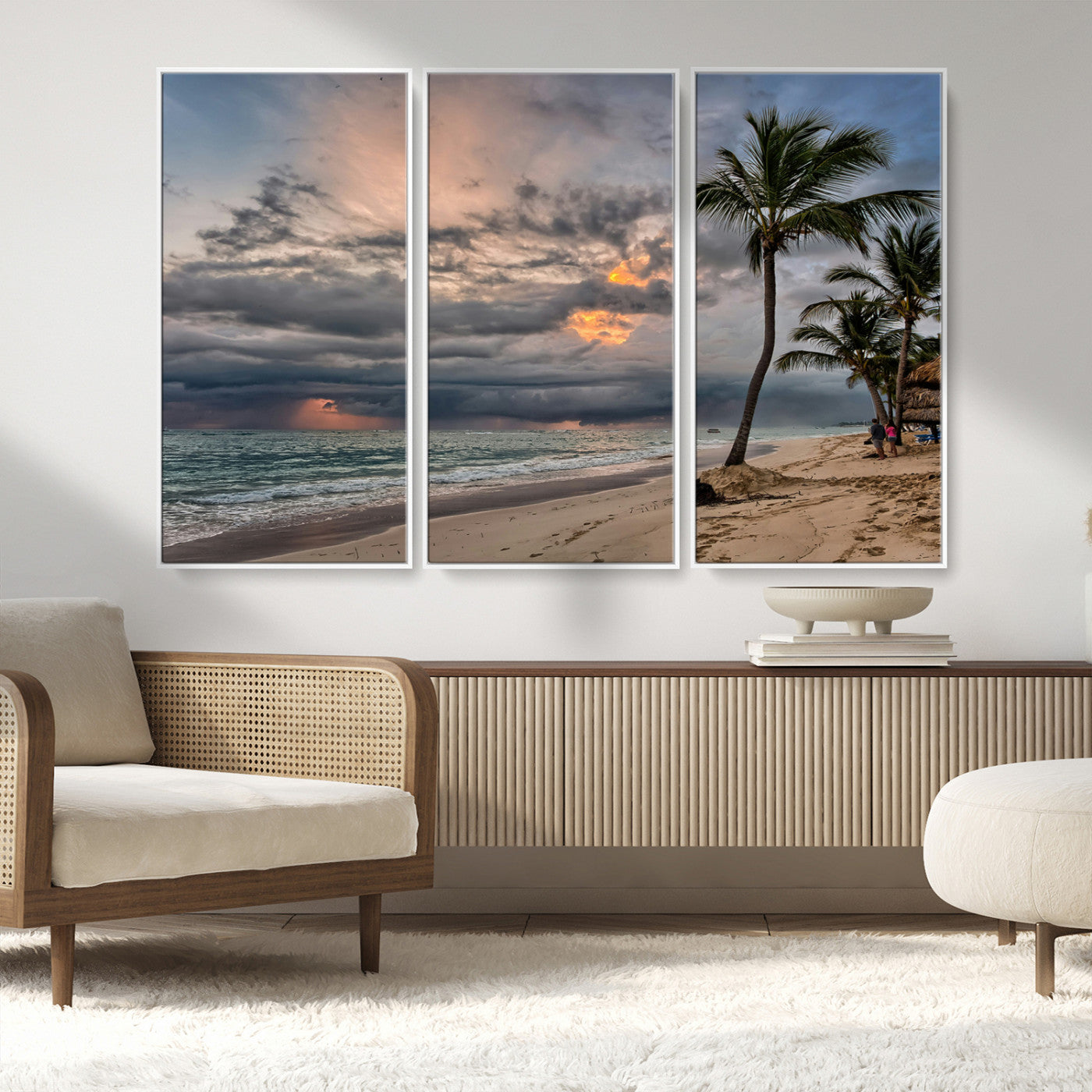 62574547-MGV-CV-36X24-Tropical Storm Wall Art Canvas Print, Framed Moody Beach Art Picture Print, Dramatic Sky Perfect Tropical Coastal Decor Artwork