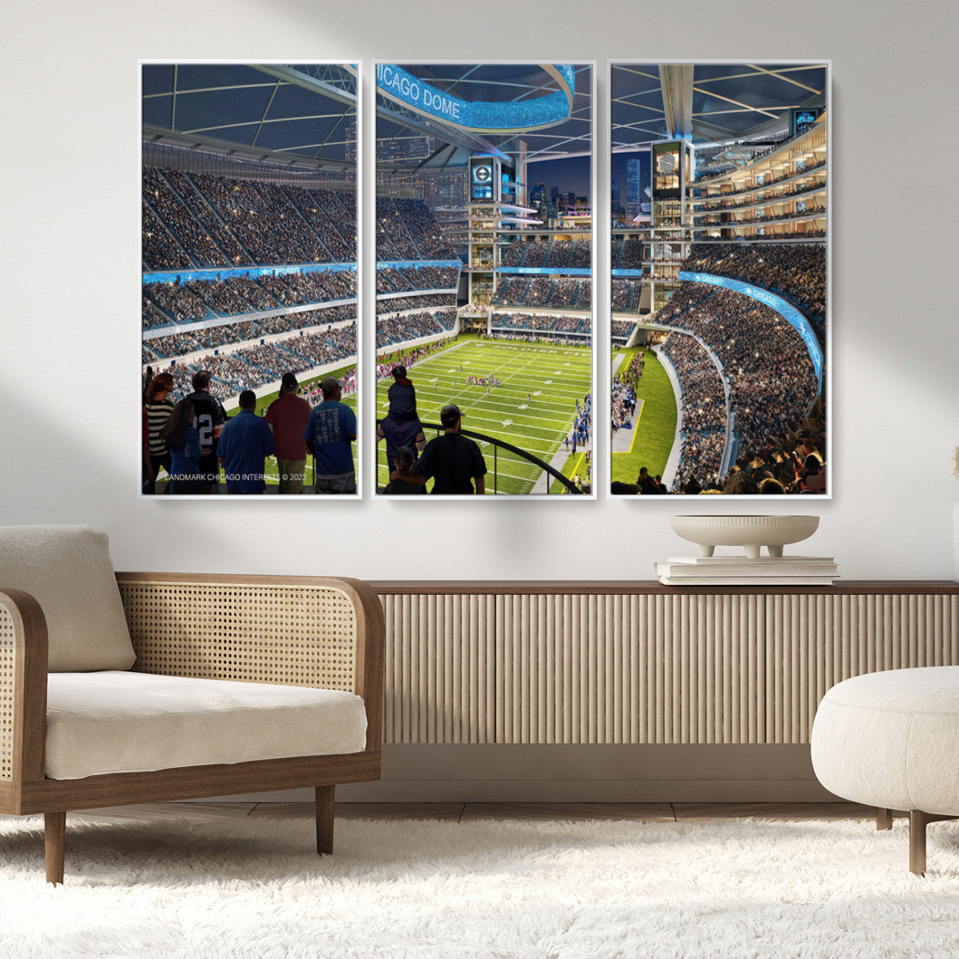 41816511-MGV-CV-36X24-Chicago Dome Stadium Wall Art – Futuristic Football Arena Canvas Print, Modern Sports Fan Decor for Man Cave, Office, Bar, or