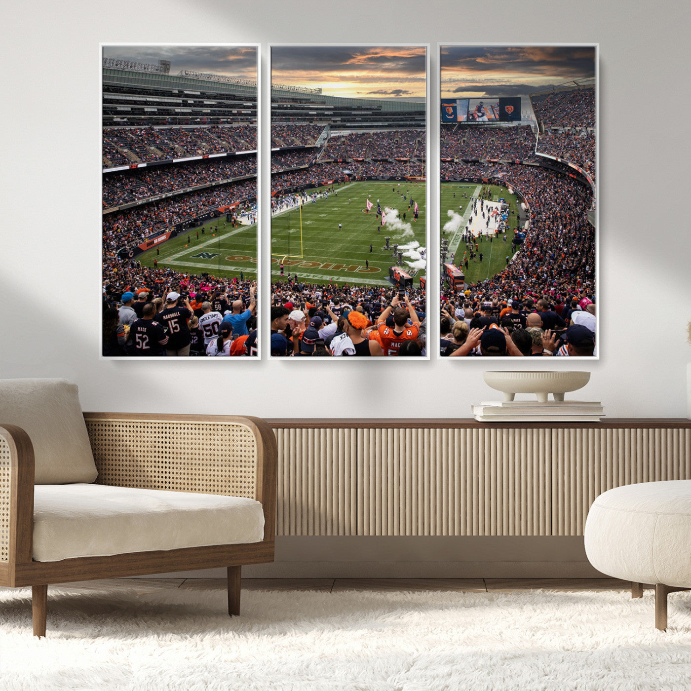 87578930-MGV-CV-36X24-Soldier Field Wall Art – Chicago Bears Football Stadium Sunset Canvas Print, Game Day Sports Decor for Man Cave, Bar, Office, or