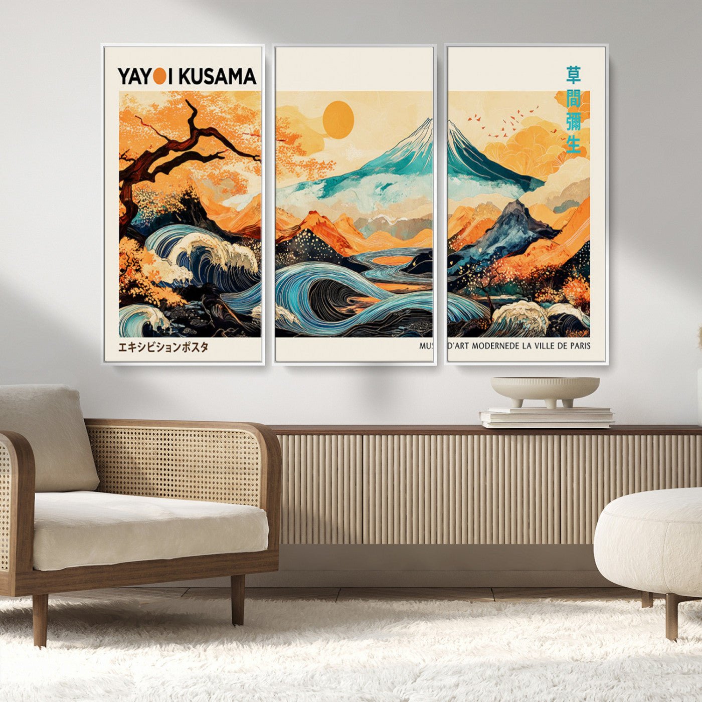 94085549-MGV-CV-36X24-Japanese Wave and Mountain Wall Art – Panoramic Abstract Landscape Canvas Print, Asian Inspired Nature Decor for Living Room,