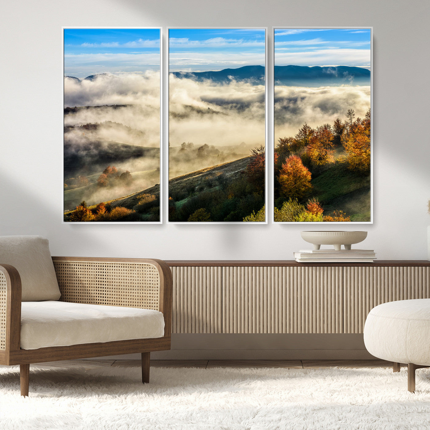 21551192-MGV-FC-48X32-3P_White-Landscape Wall Art – Autumn Mountain View Canvas Print, Scenic Nature Photography Decor for Bedroom, Living Room, Office, Cabin or