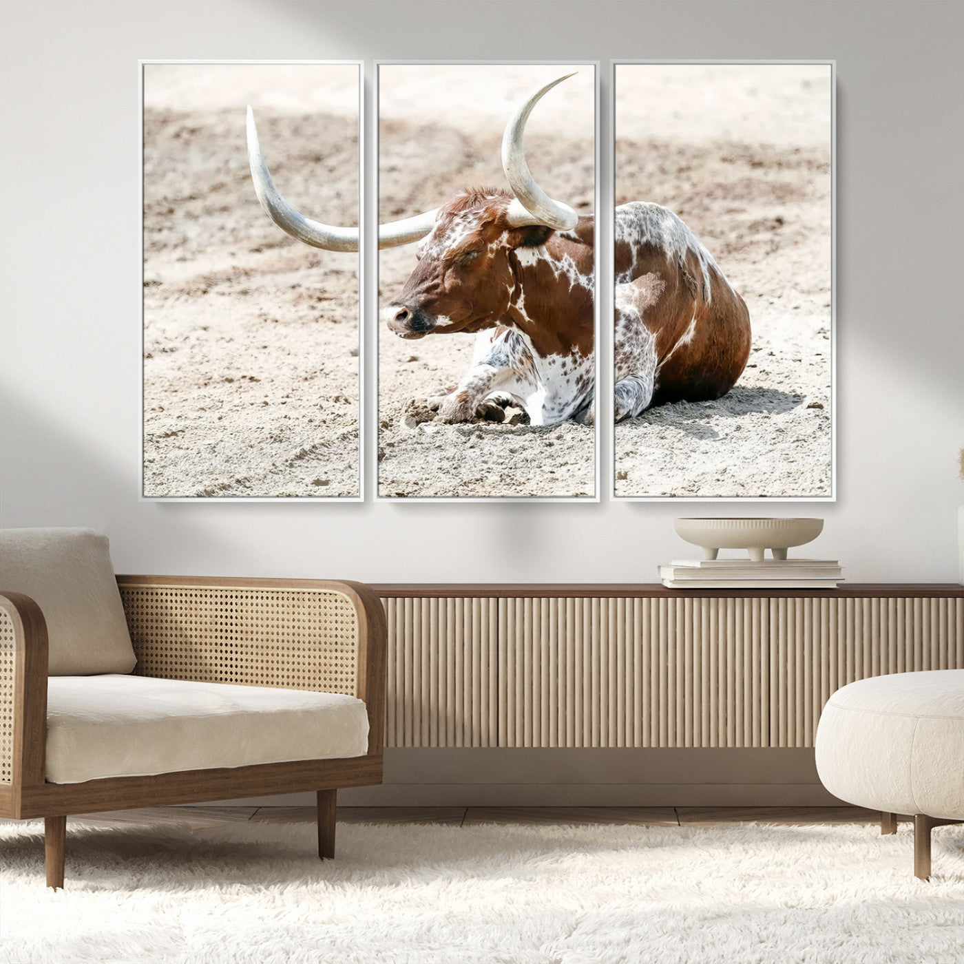 89096667-MGV-CV-36X24-Texas Longhorn Wall Art – Rustic Western Canvas Print, Cattle Photography Decor for Ranch House, Living Room, Office, Man Cave