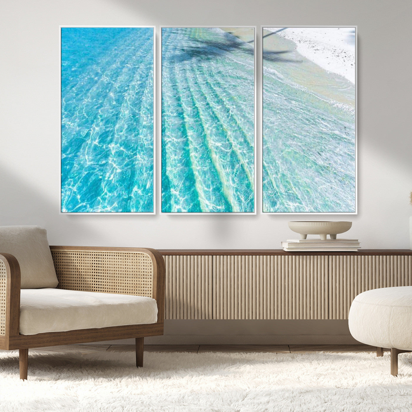 17528159-MGV-FC-48X32-3P_White-Tropical Ocean Wall Art – Turquoise Water Canvas Print, Crystal Clear Beach Waves Photography Coastal Decor for Living Room,